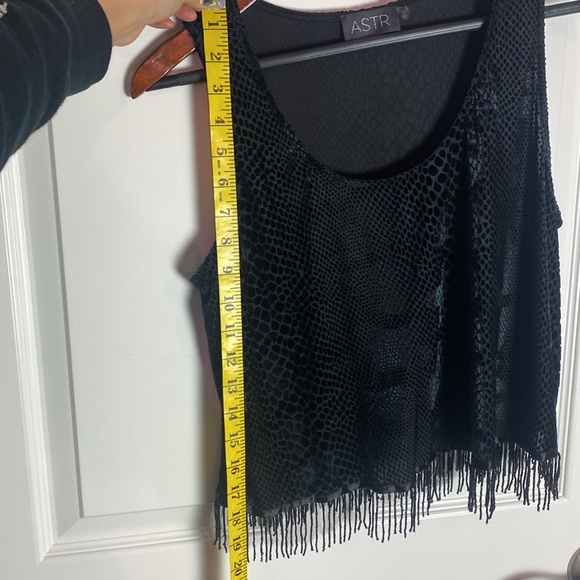 ASTR Fringed Beaded Burnout Velvet Crop Tank Top, flocked snakeskin - Picture 13 of 13